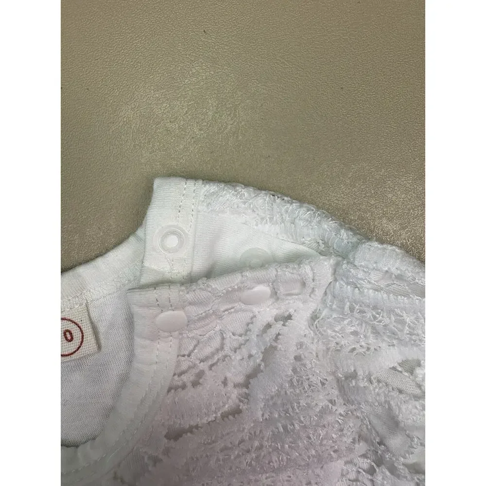 Baby Girl Lace Bodysuit Jeans Outfit Set Size 70 Distressed Denim EUC